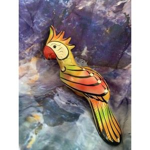 Vintage Pottery Parrot Hand Painted Ceramic Hanging Bird 14” Long, No Wire